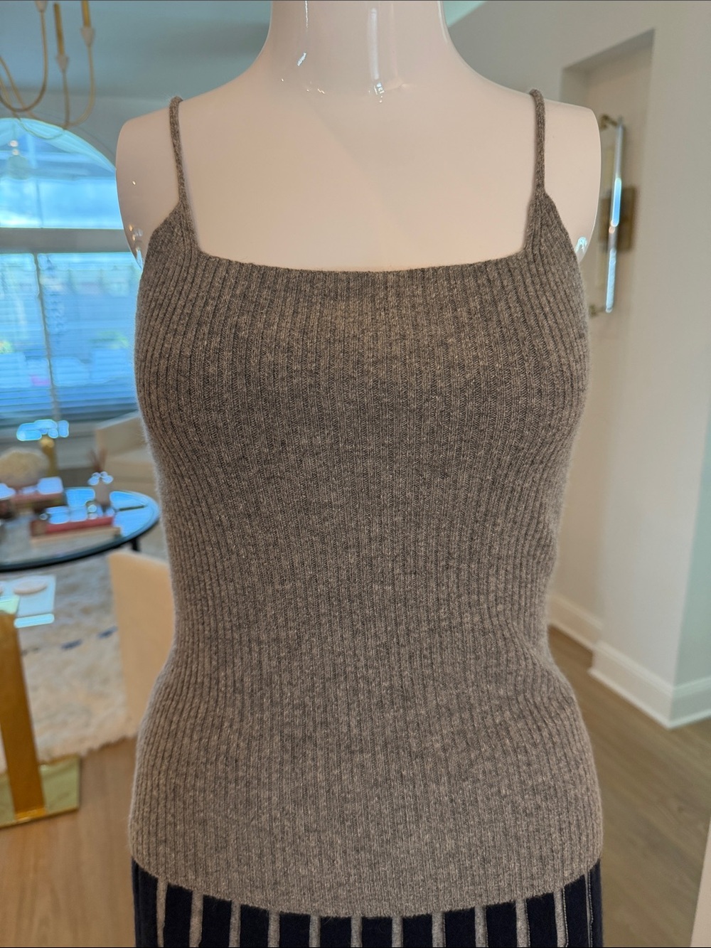 Slim Ribbed Spaghetti-Strap Camisole - Gray